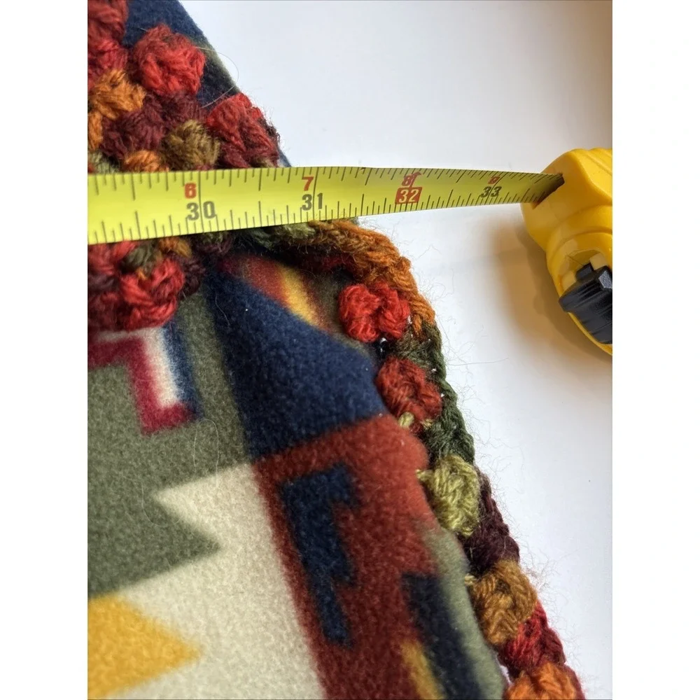 Women's Sante Fe Greca Cape Shawl Wrap Fleece Crocheted Aztec Boho Poncho One Sz